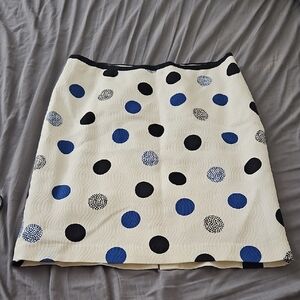 Talbots Cream Skirt with Black and Blue Polka Dots